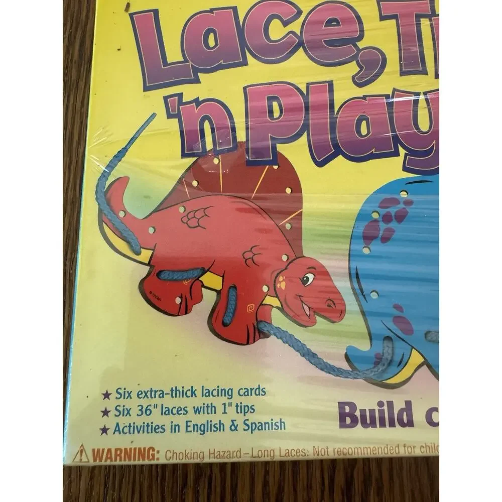 Prehistoric Pals Lace Trace n Play Dinosaurs 6 Lacing Cards Sewing 1998 NEW Toys